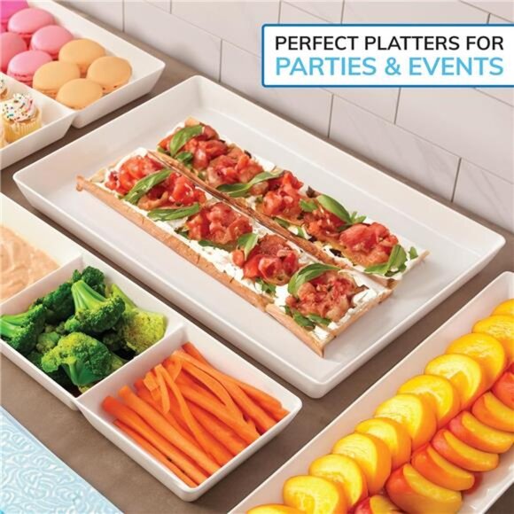 US Acrylic Avant White Plastic Serving Trays (Set of 3) 15” x 10” Large Reusable - Picture 4 of 6